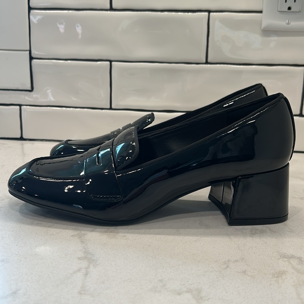 Kelly & Katie Payln Loafer Black Glossy Platform Heel Slip On Academia Office - Picture 4 of 16